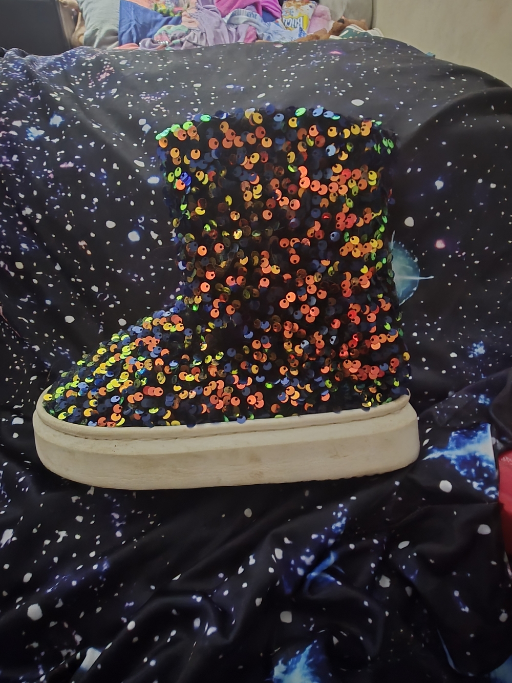 Multi-Sequin Black Boot - Sparkle Slip-On